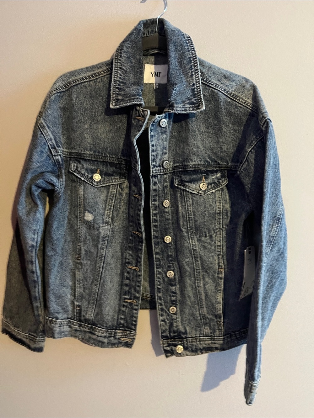 YMI Bkue Distressed Washed Denim Jean Jacket SZ Large NWT